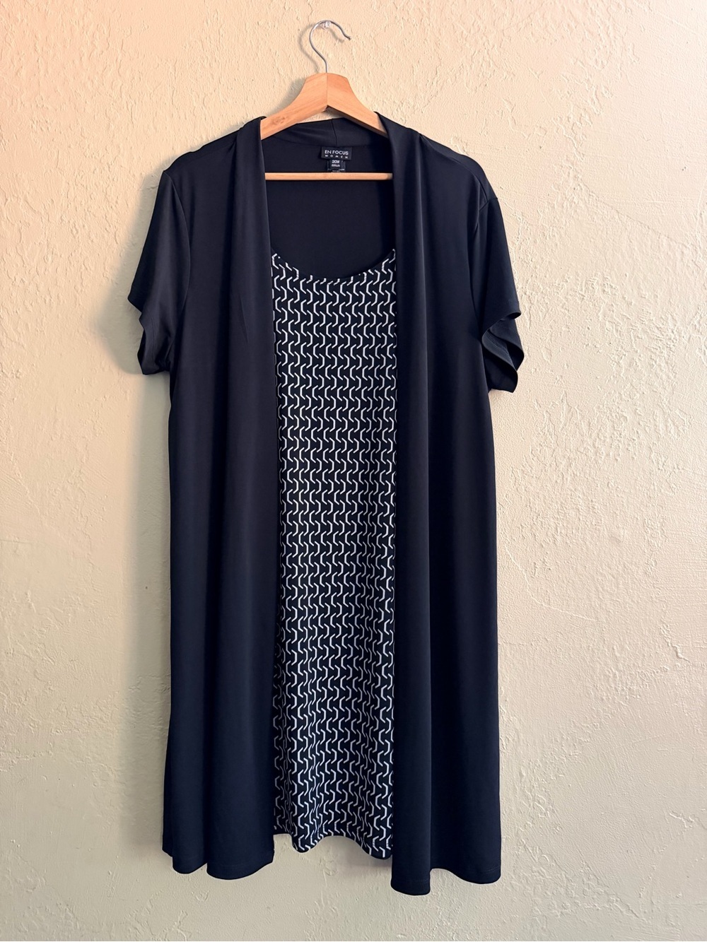 Enfocus Studio Black Midi Dress with Black & White Geometric Insert